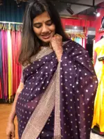 Purple Organza Silk Saree with Sequins Embroidered Border - Image 5