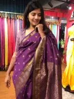 Purple Banarasi Silk Saree highlighted with Gold Weaves