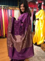 Purple Banarasi Silk Saree highlighted with Gold Weaves - Image 3
