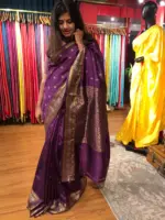 Purple Banarasi Silk Saree highlighted with Gold Weaves - Image 4