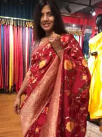 Maroon Muga Silk Saree with Beautiful Meenakari Weaves highlighted with Gold Zari