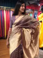 Purple Tissue Organza Silk Saree highlighted woven in Resham Gold Zari Weaves - Image 5