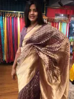 Purple Tissue Organza Silk Saree highlighted woven in Resham Gold Zari Weaves - Image 4
