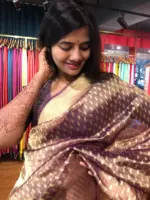 Purple Tissue Organza Silk Saree highlighted woven in Resham Gold Zari Weaves - Image 7