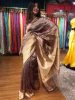Purple Tissue Organza Silk Saree highlighted woven in Resham Gold Zari Weaves - Image 2