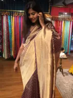 Purple Tissue Organza Silk Saree highlighted woven in Resham Gold Zari Weaves