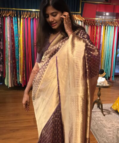 Purple Tissue Organza Silk Saree highlighted woven in Resham Gold Zari Weaves