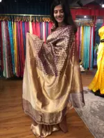 Purple Tissue Organza Silk Saree highlighted woven in Resham Gold Zari Weaves - Image 3