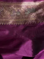 Wine Banarasi Silk Saree with Beautiful Meenakari Weaves in Vanasingaram Design - Image 4