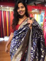 Navyblue Banarasi Silk Saree with Beautiful Meenakari Weaves in Vanasingaram Design