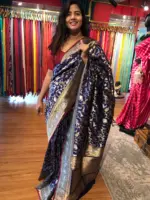 Navyblue Banarasi Silk Saree with Beautiful Meenakari Weaves in Vanasingaram Design - Image 3