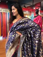 Navyblue Banarasi Silk Saree with Beautiful Meenakari Weaves in Vanasingaram Design - Image 6