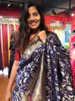 Navyblue Banarasi Silk Saree with Beautiful Meenakari Weaves in Vanasingaram Design - Image 5