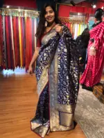 Navyblue Banarasi Silk Saree with Beautiful Meenakari Weaves in Vanasingaram Design - Image 2