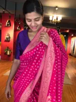 Pink Banarasi Silk Saree in Georgette adorned with Gold Zari Weaves