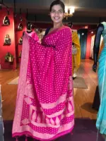 Pink Banarasi Silk Saree in Georgette adorned with Gold Zari Weaves - Image 3