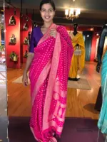 Pink Banarasi Silk Saree in Georgette adorned with Gold Zari Weaves - Image 2