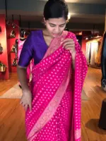 Pink Banarasi Silk Saree in Georgette adorned with Gold Zari Weaves - Image 5