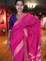 Pink Banarasi Silk Saree in Georgette adorned with Gold Zari Weaves - Image 4
