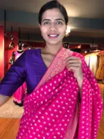 Pink Banarasi Silk Saree in Georgette adorned with Gold Zari Weaves - Image 6