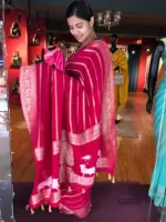 Pink Banarasi Silk Saree in Georgette highlighted with Pichwai Weaves - Image 4