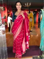 Pink Banarasi Silk Saree in Georgette highlighted with Pichwai Weaves - Image 3