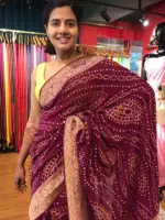 Maroon Banarasi Silk Saree in Georgette highlighted with Bandhani Weaves - Image 4