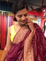 Maroon Banarasi Silk Saree in Georgette highlighted with Bandhani Weaves - Image 6