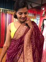 Maroon Banarasi Silk Saree in Georgette highlighted with Bandhani Weaves
