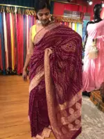 Maroon Banarasi Silk Saree in Georgette highlighted with Bandhani Weaves - Image 2