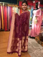 Maroon Banarasi Silk Saree in Georgette highlighted with Bandhani Weaves - Image 3