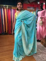 Mint Blue Banarasi Silk Saree in Georgette highlighted with Bandhani Weaves - Image 2