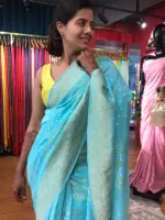 Mint Blue Banarasi Silk Saree in Georgette highlighted with Bandhani Weaves
