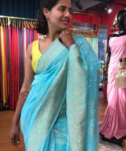 Mint Blue Banarasi Silk Saree in Georgette highlighted with Bandhani Weaves