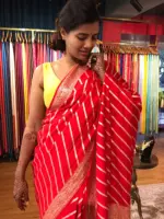 Red Banarasi Silk Saree highlighted with Leheriya Weaves - Image 4