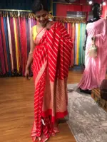 Red Banarasi Silk Saree highlighted with Leheriya Weaves - Image 5