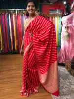 Red Banarasi Silk Saree highlighted with Leheriya Weaves - Image 2