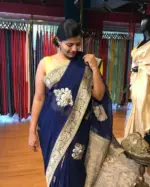 Midnight Blue Banarasi Silk Saree in Georgette highlighted with Woven Zari Buttas - Image 6