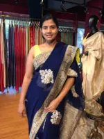 Midnight Blue Banarasi Silk Saree in Georgette highlighted with Woven Zari Buttas