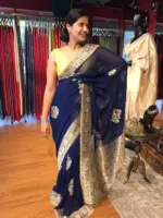 Midnight Blue Banarasi Silk Saree in Georgette highlighted with Woven Zari Buttas - Image 2