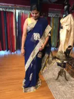 Midnight Blue Banarasi Silk Saree in Georgette highlighted with Woven Zari Buttas - Image 5