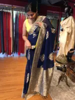 Midnight Blue Banarasi Silk Saree in Georgette highlighted with Woven Zari Buttas - Image 4