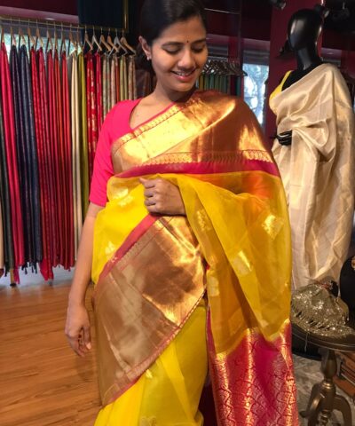 Yellow Organza Silk Saree highlighted with Kanchi Zari Border