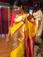 Yellow Organza Silk Saree highlighted with Kanchi Zari Border - Image 8