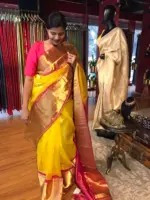 Yellow Organza Silk Saree highlighted with Kanchi Zari Border - Image 6