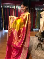 Yellow Organza Silk Saree highlighted with Kanchi Zari Border - Image 4