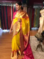 Yellow Organza Silk Saree highlighted with Kanchi Zari Border - Image 2