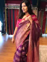 Wine Organza Silk Saree highlighted with Kanchi Zari Border