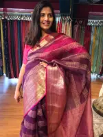 Wine Organza Silk Saree highlighted with Kanchi Zari Border - Image 7