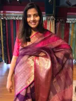 Wine Organza Silk Saree highlighted with Kanchi Zari Border - Image 6